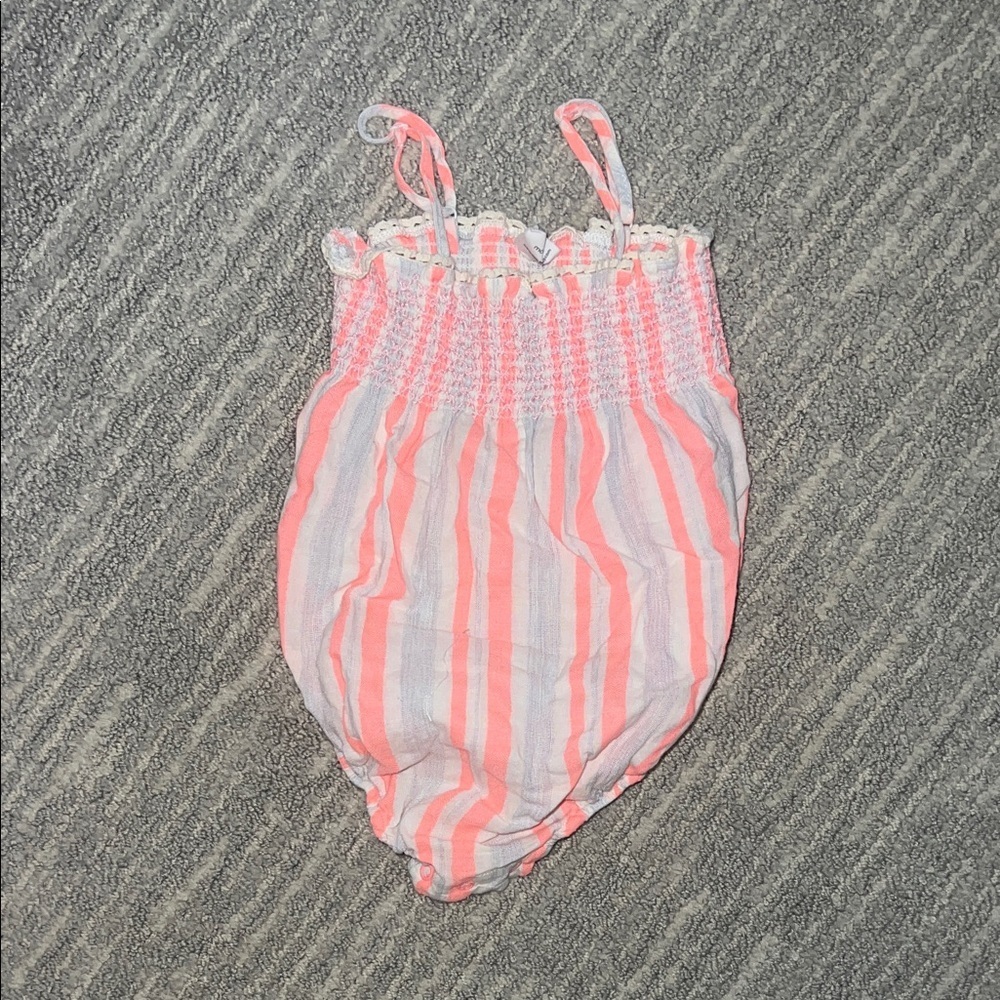 Egg by Susan lazar Baby Girl Striped Pink and White romper 12M Spring Summer